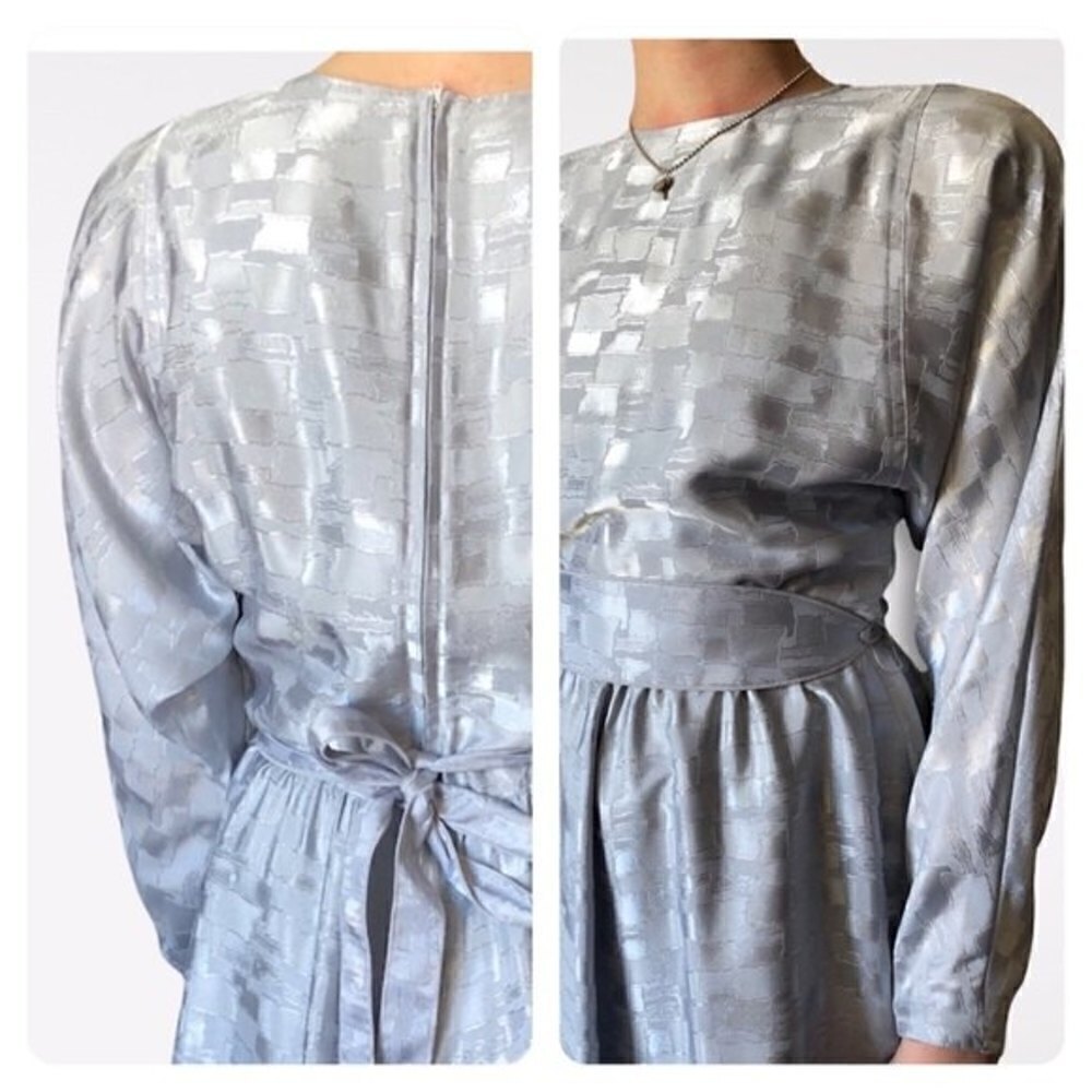 Vintage 80s Leslie Fay Jacquard Metallic Midi Dress Small - Picture 5 of 16
